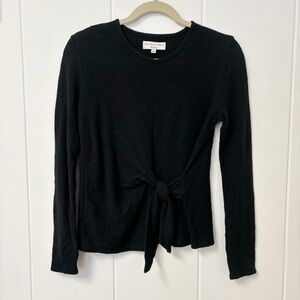 Madewell Round Neck Long Sleeve Tie Top in Black XS